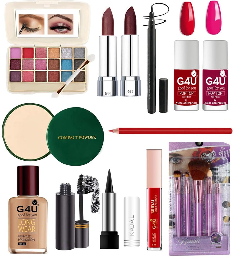 G4U G4U Makeup kit Set With Lipstick Eyeshadow Compact Foundation Makeup Brushes ETC Makeup Giftset For All Occasion Pack of 17 A80 - Image 1