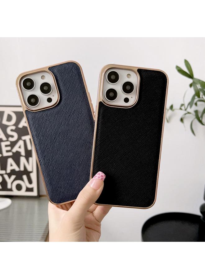 زبون جراب لهاتف iPhone 13 Pro مصنوع من الجلد الأصلي بتصميم متقاطع مطلي بالكهرباء النانوية - Image 3