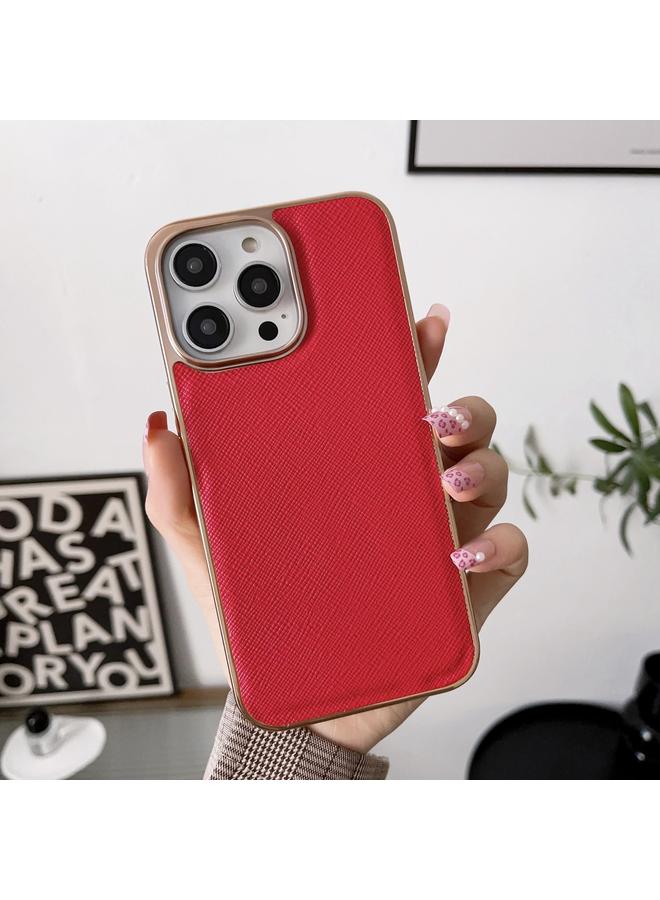 زبون جراب لهاتف iPhone 13 Pro مصنوع من الجلد الأصلي بتصميم متقاطع مطلي بالكهرباء النانوية - Image 2