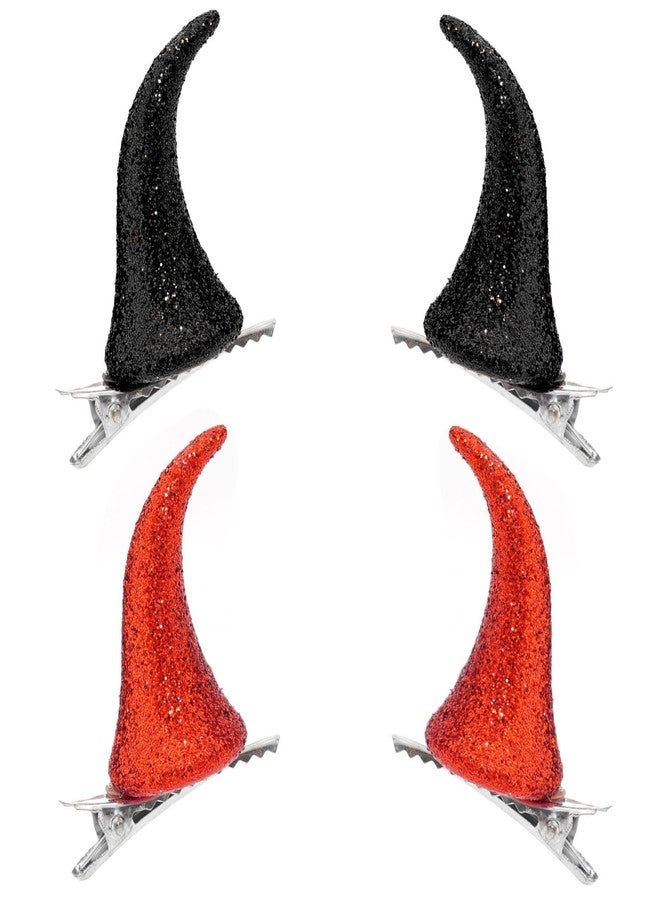 Sucrain Devil Horns Hair Clip,Small Glitter Devil Horns Headband,Halloween Cosplay Costume Accessories Party Dress Up,4 pcs - Image 1