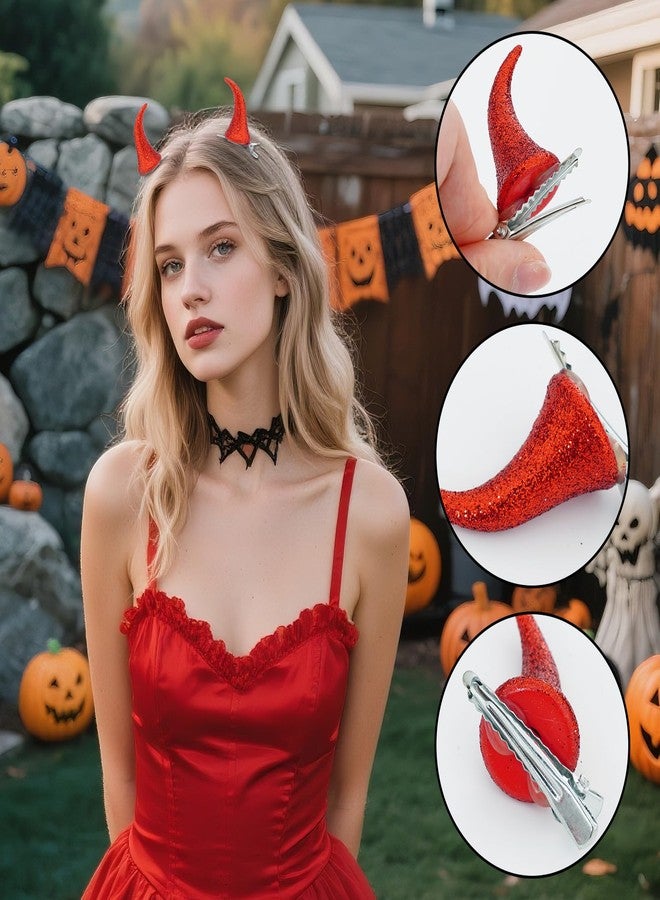 Sucrain Devil Horns Hair Clip,Small Glitter Devil Horns Headband,Halloween Cosplay Costume Accessories Party Dress Up,4 pcs - Image 5