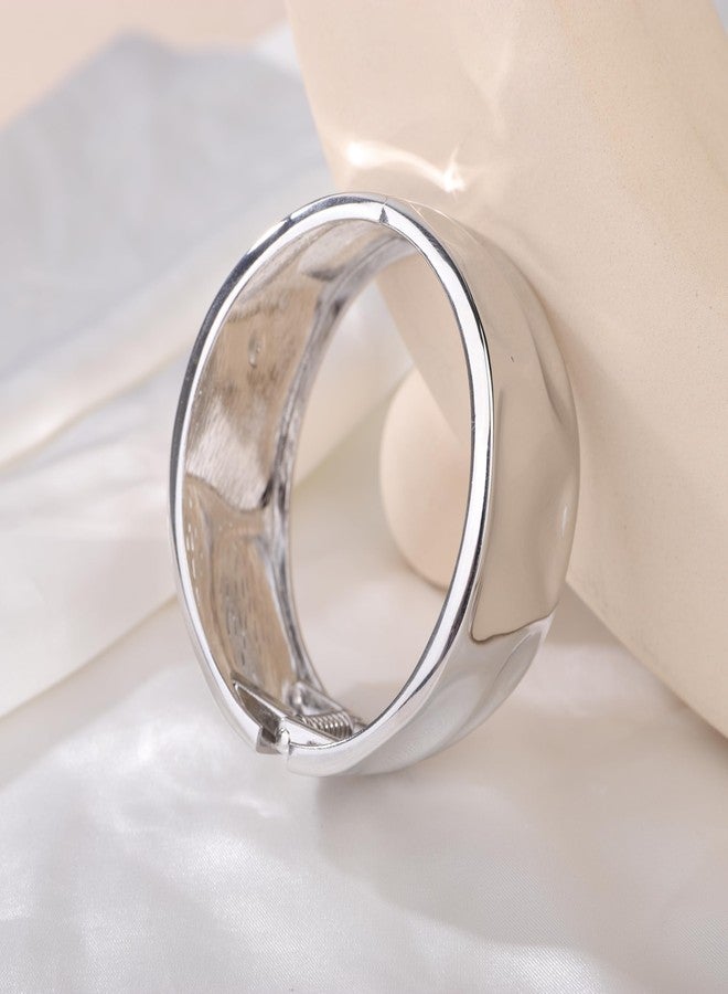Chargances Dainty Minimalist Wide Hammered Bangle Cuff Bracelet Boho Chunky Statement Open Bangle Wrist Cuff for Women (Silver) - Image 5