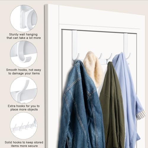 BOOMIBOO Over The Door Hooks, Sturdy Door Hanger, Towel Rack Towel Hooks for Bathroom 12 Hooks Large Over The Door for Bathroom, Bedroom，Kitchen - Image 3