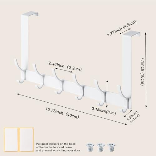 BOOMIBOO Over The Door Hooks, Sturdy Door Hanger, Towel Rack Towel Hooks for Bathroom 12 Hooks Large Over The Door for Bathroom, Bedroom，Kitchen - Image 4