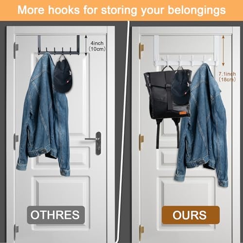BOOMIBOO Over The Door Hooks, Sturdy Door Hanger, Towel Rack Towel Hooks for Bathroom 12 Hooks Large Over The Door for Bathroom, Bedroom，Kitchen - Image 5