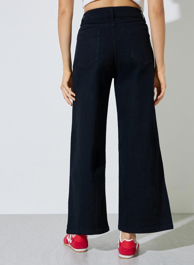Styli Black Mid Rise Wide Leg Jeans - Image 4