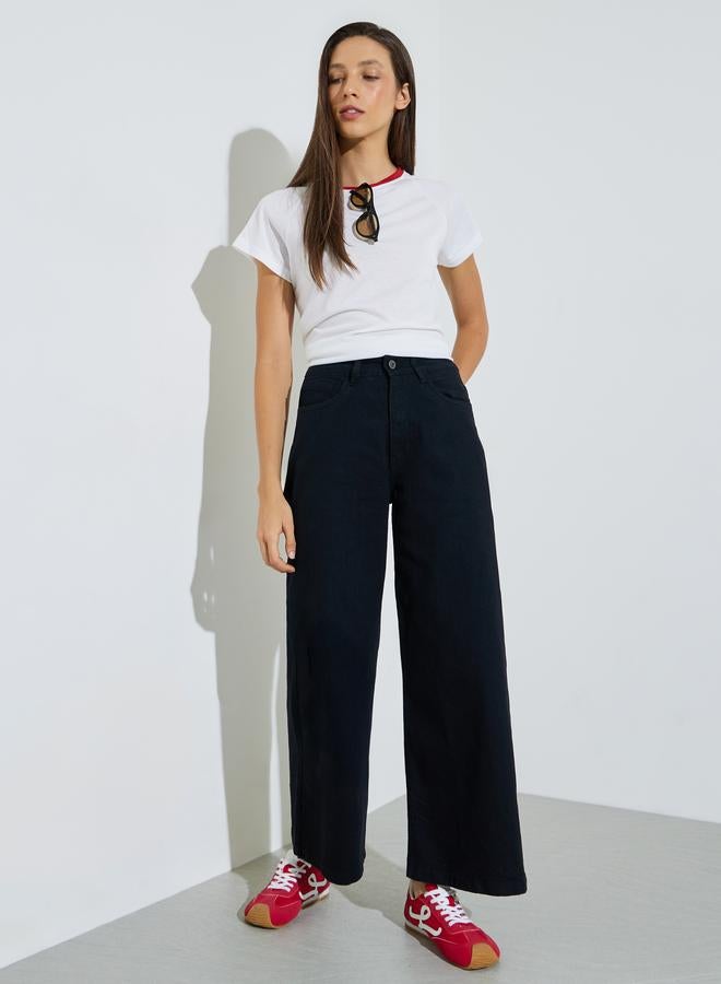 Styli Black Mid Rise Wide Leg Jeans - Image 1