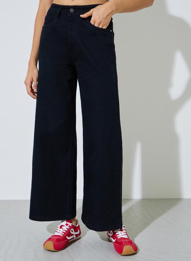 Styli Black Mid Rise Wide Leg Jeans - Image 2