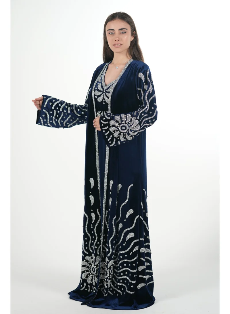 AL BENT AL SHARQIEH Velvet kaftan jalabiya dress with belt