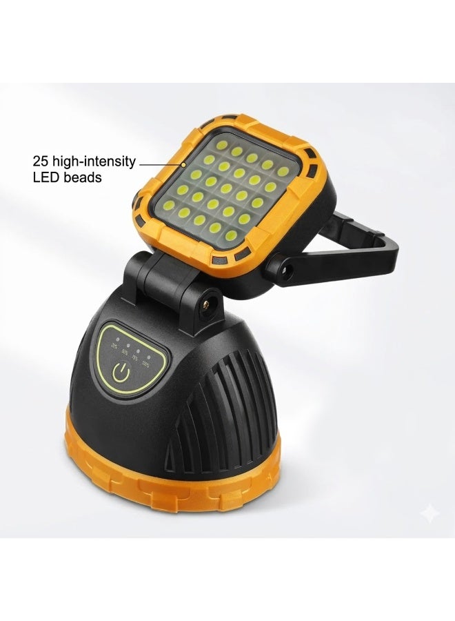 Hi Sheen مصباح عمل LED قابل لإعادة الشحن بالطاقة الشمسية HS-8033B متعدد الوظائف، مزود بـ 25 مصباح LED، رأس دوار، مصباح يدوي محمول عالي الإضاءة، قابل للشحن عبر منفذ USB، مصباح طوارئ للتخييم، مناسب للاستخدام في مواقع البناء والإصلاحات الخارجية، ومصدر طاقة احتياطي. - Image 4