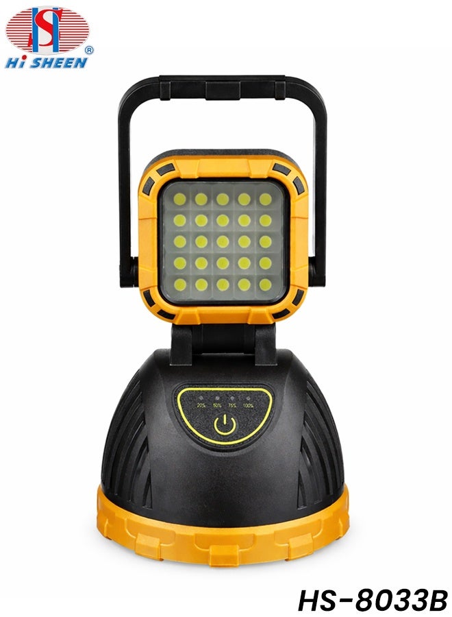 Hi Sheen مصباح عمل LED قابل لإعادة الشحن بالطاقة الشمسية HS-8033B متعدد الوظائف، مزود بـ 25 مصباح LED، رأس دوار، مصباح يدوي محمول عالي الإضاءة، قابل للشحن عبر منفذ USB، مصباح طوارئ للتخييم، مناسب للاستخدام في مواقع البناء والإصلاحات الخارجية، ومصدر طاقة احتياطي. - Image 1