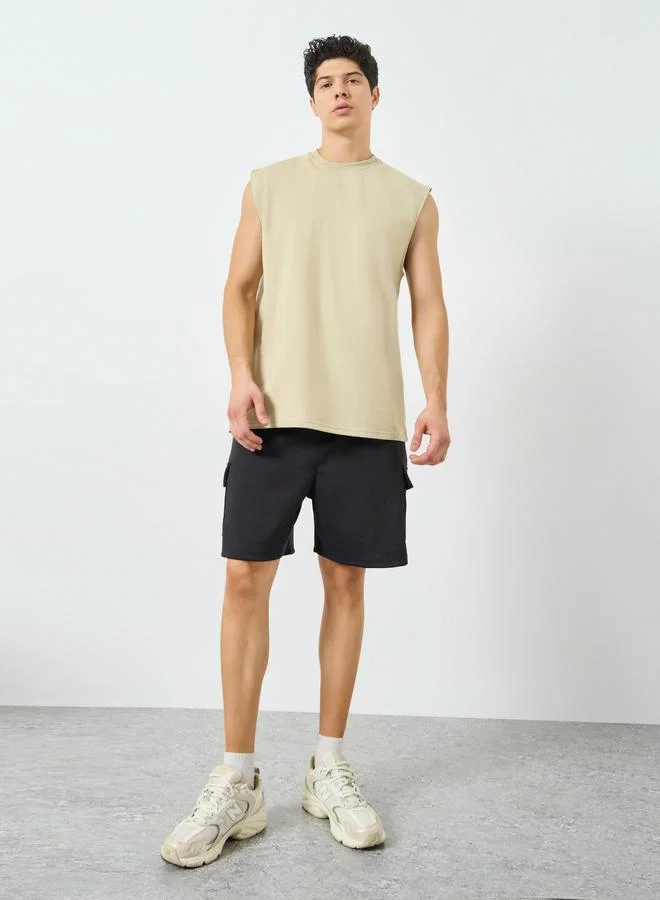 Styli Men Khaki Graphic Print Oversized Tank