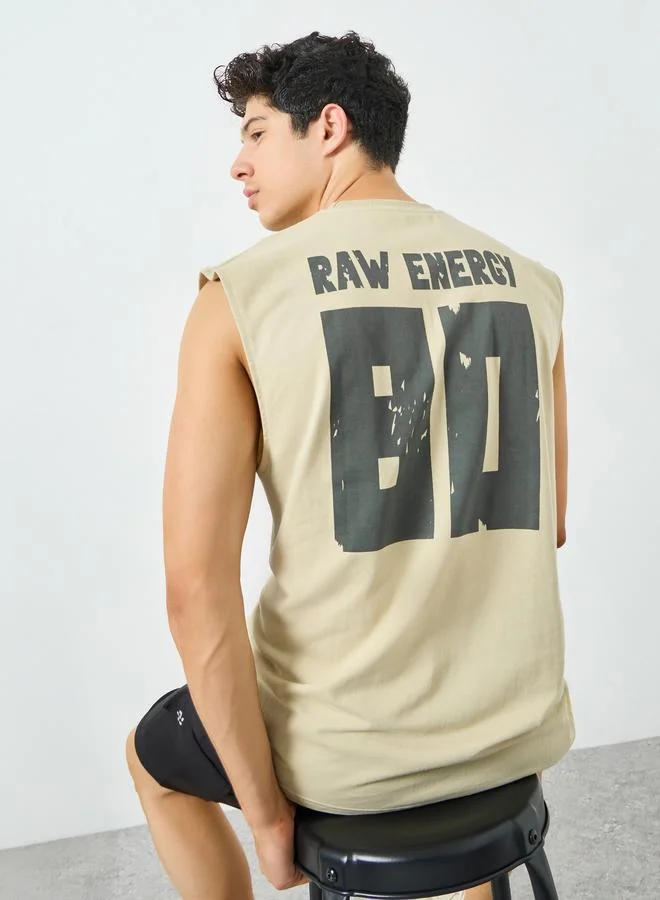 Styli Men Khaki Graphic Print Oversized Tank