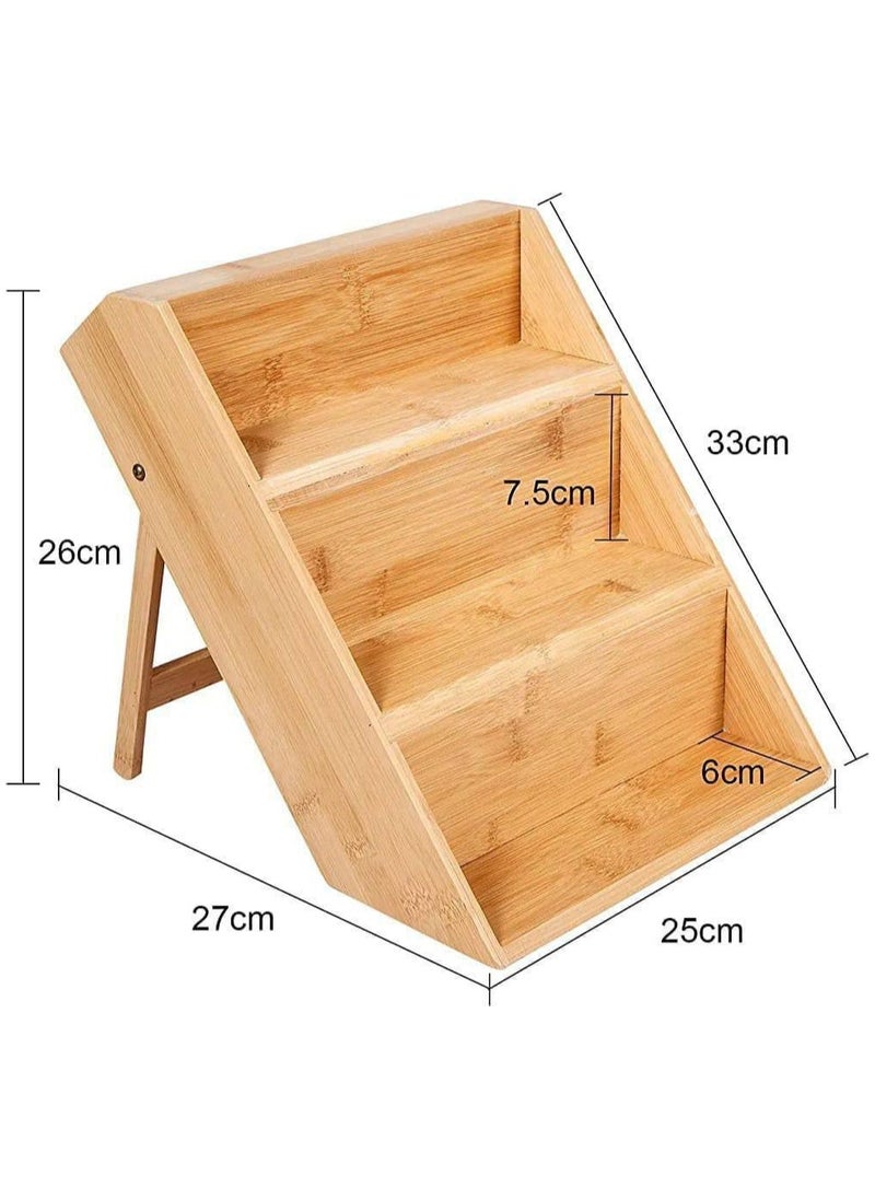 Generic Bamboo Spice Rack Organizer for Kitchen Countertop (No Jars Included) – Sturdy 3-Tier Wooden Shelf, 11"D x 11.61"W x 14"H, Foldable Storage with Non-Slip Base  - Image 2