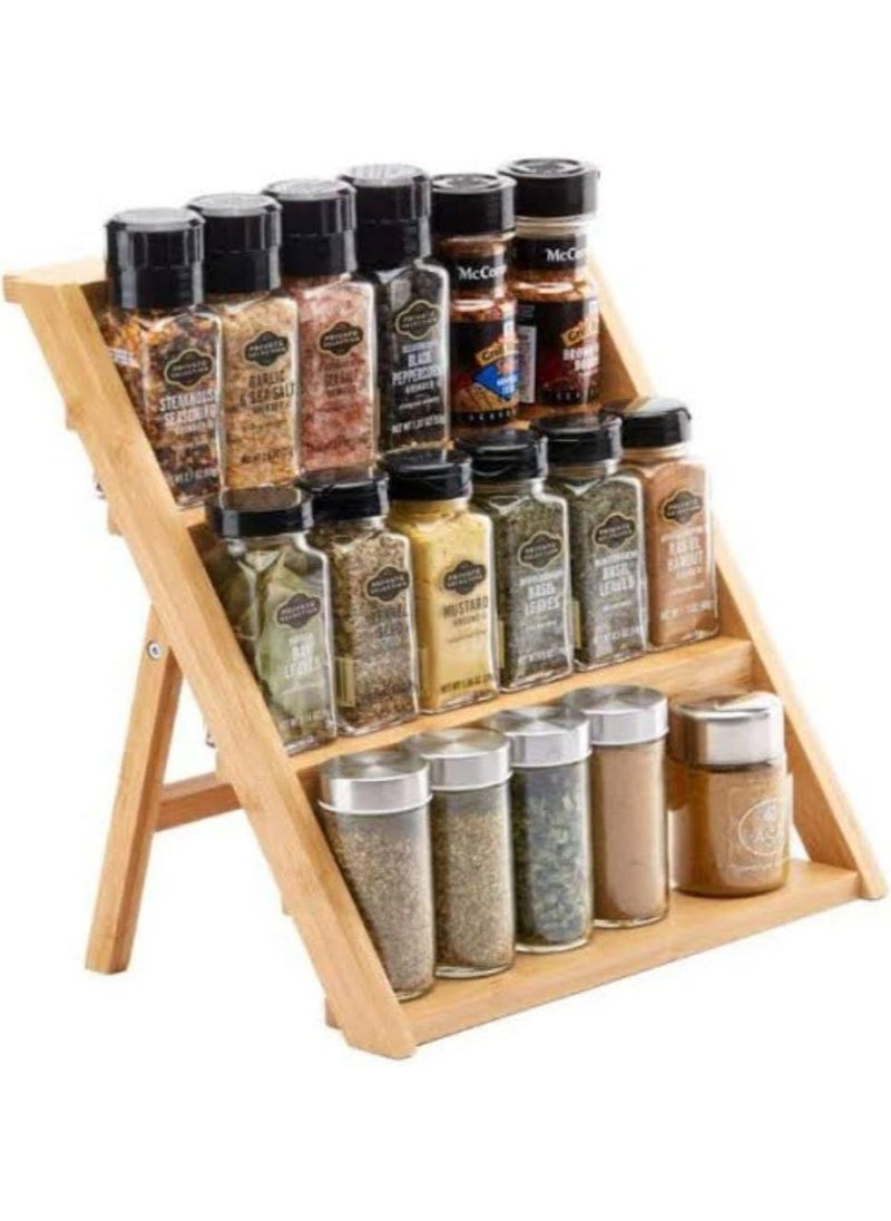 Generic - Bamboo Spice Rack Organizer for Kitchen Countertop (No Jars Included) – Sturdy 3-Tier Wooden Shelf, 11"D x 11.61"W x 14"H, Foldable Storage with Non-Slip Base - Image 1