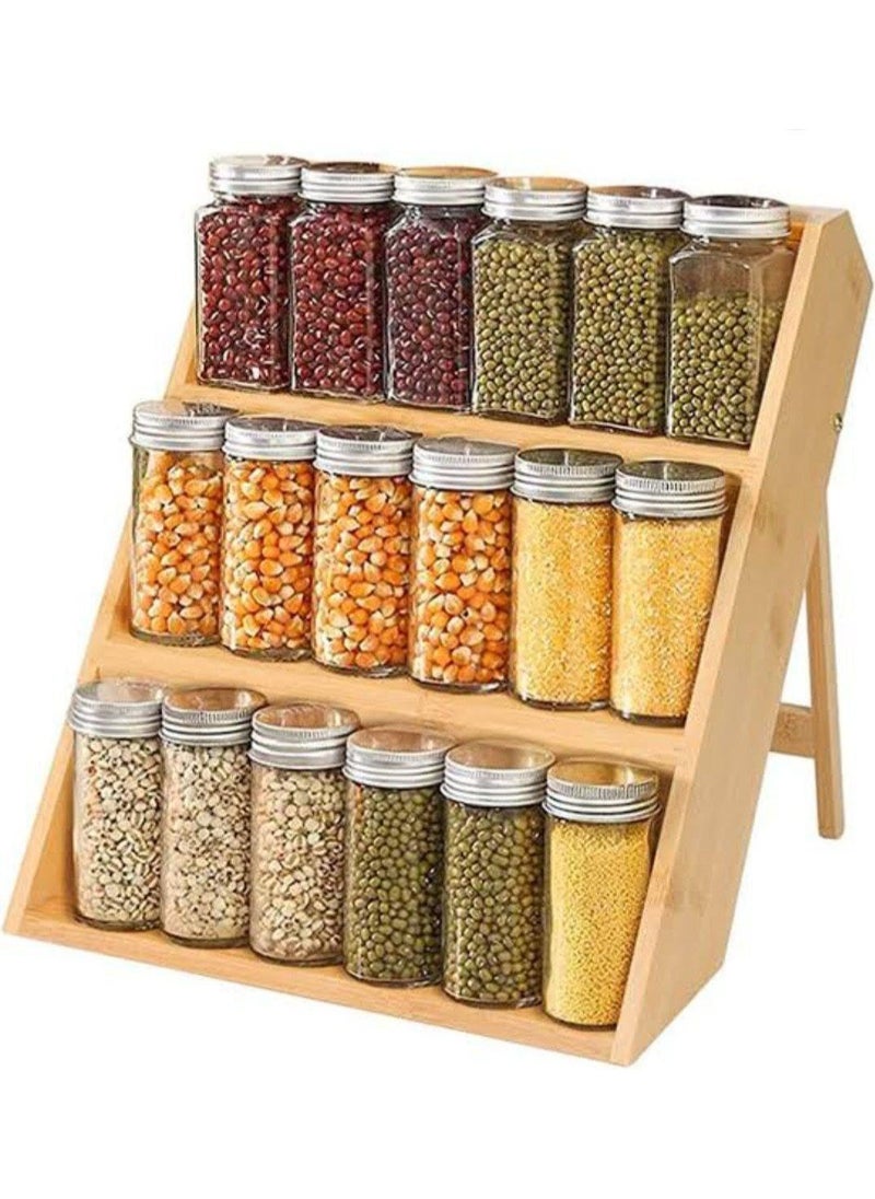 Generic Bamboo Spice Rack Organizer for Kitchen Countertop (No Jars Included) – Sturdy 3-Tier Wooden Shelf, 11"D x 11.61"W x 14"H, Foldable Storage with Non-Slip Base  - Image 3