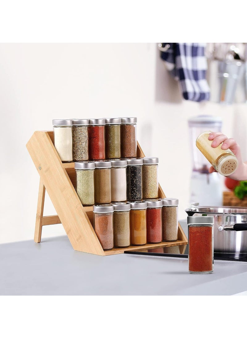 Generic - Bamboo Spice Rack Organizer for Kitchen Countertop (No Jars Included) – Sturdy 3-Tier Wooden Shelf, 11"D x 11.61"W x 14"H, Foldable Storage with Non-Slip Base - Image 1