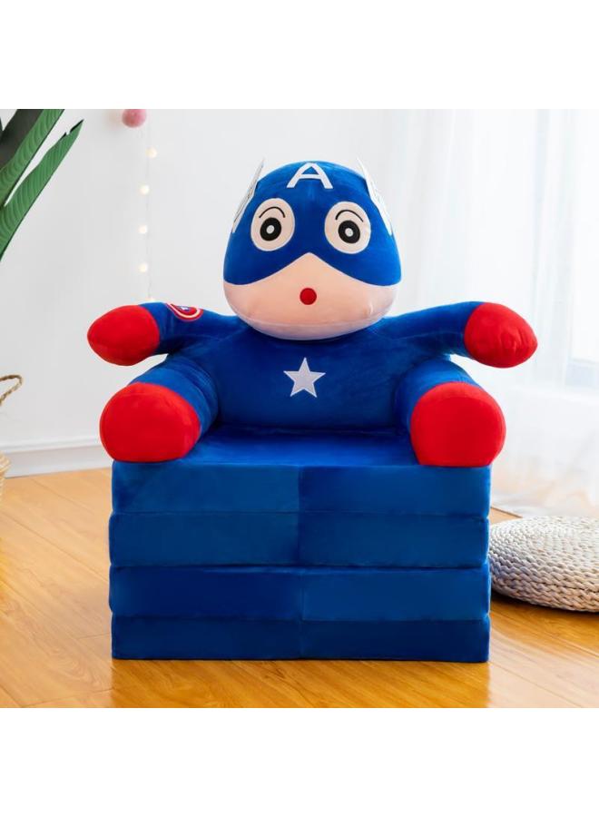 Cute Cartoon Seat Plush Folding Sofa Crystal Super Soft Baby Seat Lazy Child Sofa-Specifications:Three-layer Folded Unfilled Cotton Leather Shell-Color:Captain Blue Sit - Image 1