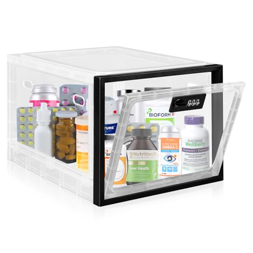 Gemaxvoled Medicine Lock Box for Safe Medication, Premium Material Lockable Storage Box Locking Organizer Bin with Combination Code for Fridge Food/Snacks/Phone/Tablet Jail/Home/Office Storage Lockers - Image 1