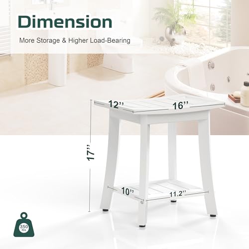 BEKVEM Waterproof Shower Benches for Inside Shower, Poly Lumber Shower Stool with Storage Shelf & Adjustable Feet, SPA Bathroom Seat Chair for Shaving Legs, Indoor or Outdoor Use, White - Image 3