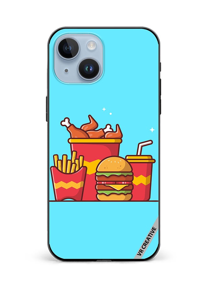 VR CREATIVE Protective Case Cover For Apple iPhone 15 Plus Burger With Fried Chicken, French Fries And Soda Cartoon Design Multicolour - Image 1