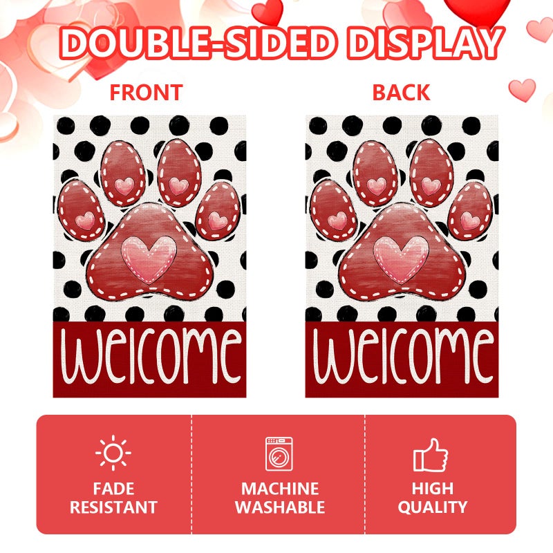 Agroon Valentines Garden Flag 12x18 Inch, Paw Print Heart Double Sided Flag for Anniversary Wedding Yard Outdoor Decoration - Image 5