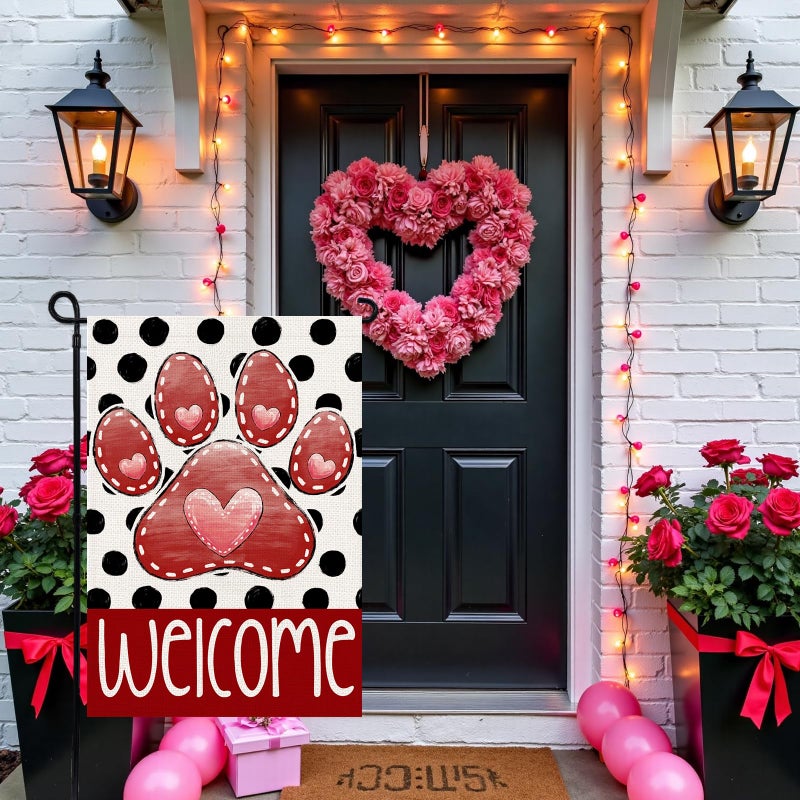 Agroon Valentines Garden Flag 12x18 Inch, Paw Print Heart Double Sided Flag for Anniversary Wedding Yard Outdoor Decoration - Image 2