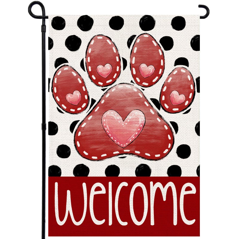 Agroon Valentines Garden Flag 12x18 Inch, Paw Print Heart Double Sided Flag for Anniversary Wedding Yard Outdoor Decoration - Image 1
