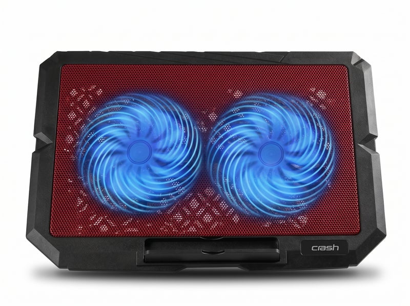 كراش حامل مبرد لابتوب C2000 باللون الأحمر مع مروحتين LED زرقاوين بتصميم مريح ودعم تبريد فعال لتحسين أداء الجهاز أثناء الاستخدام المكثف - Image 1