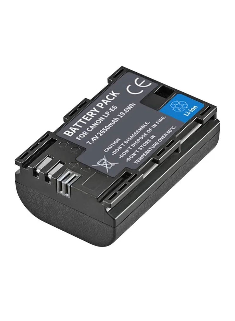 بطارية كاميرا قابلة لإعادة الشحن LP-E6 لكاميرات كانون EOS 5D Mark II/III، 6D، 7D، 60D، 70D – بطارية ليثيوم أيون بديلة 7.4 فولت 2650 مللي أمبير - Image 1