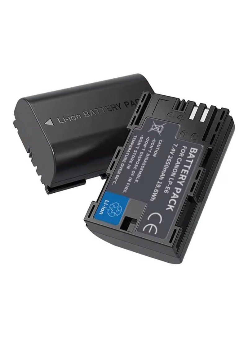 بطارية كاميرا قابلة لإعادة الشحن LP-E6 لكاميرات كانون EOS 5D Mark II/III، 6D، 7D، 60D، 70D – بطارية ليثيوم أيون بديلة 7.4 فولت 2650 مللي أمبير - Image 2