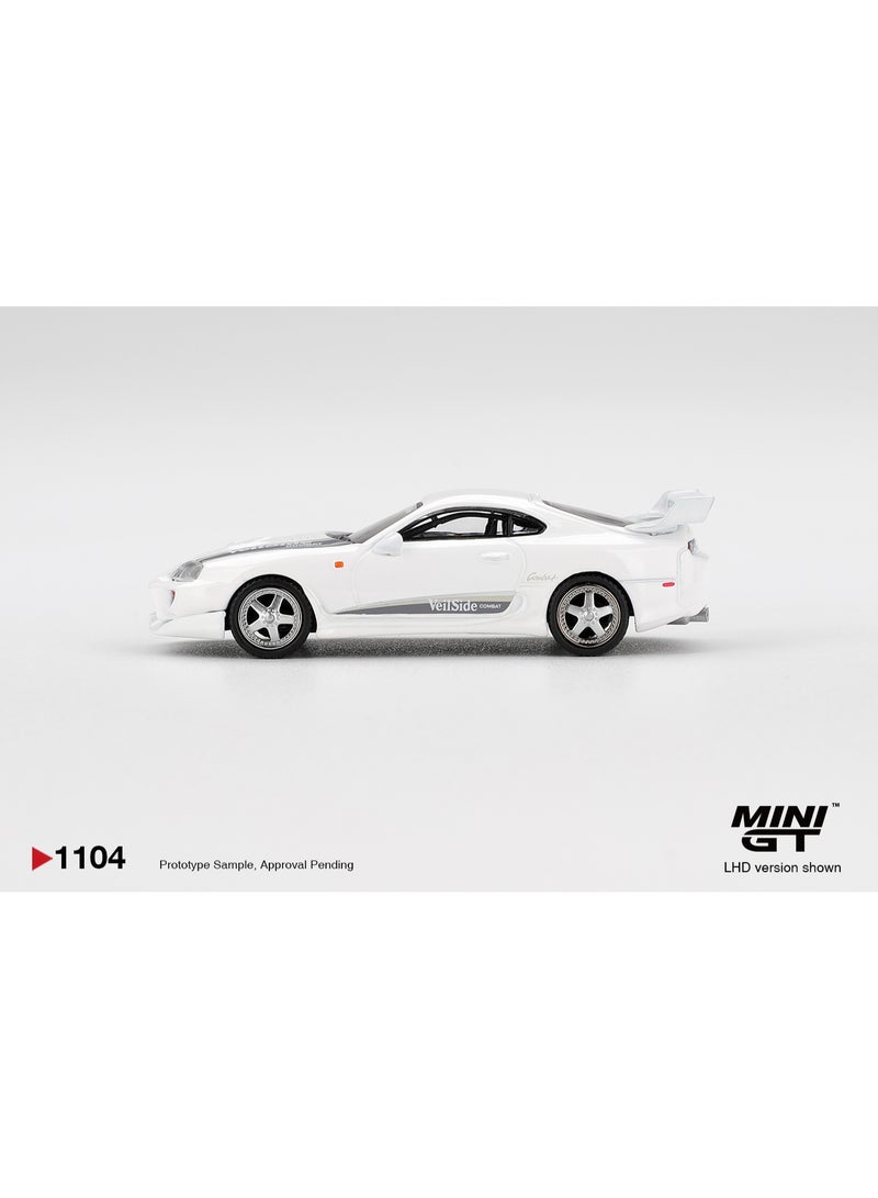 Mini GT Models سيارة موديل Mini GT 1:64 تويوتا سوبرا (JZA80) فايلمود كومبات V-I بيضاء لؤلؤية معدنية مصبوبة #1104 - Image 3