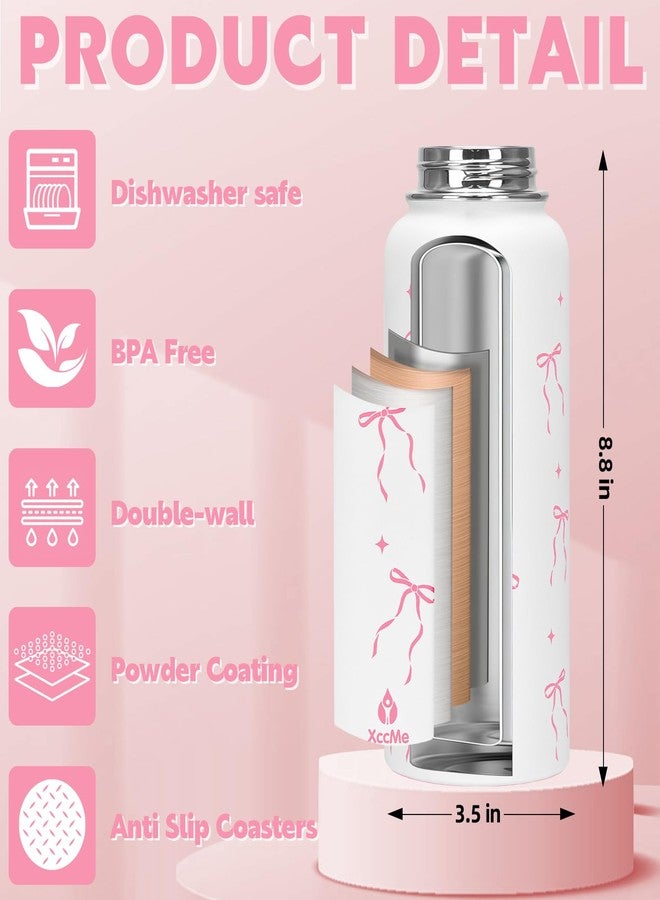 XccMe 32 oz Insulated Water Bottle with Lid,Pink Bow Stainless Steel Water Bottl with Flip Straw and Handle,Gifts for Women Girls Teens Birthday Christmas,Leak Proof Cute Metal Water Bottle - Image 3