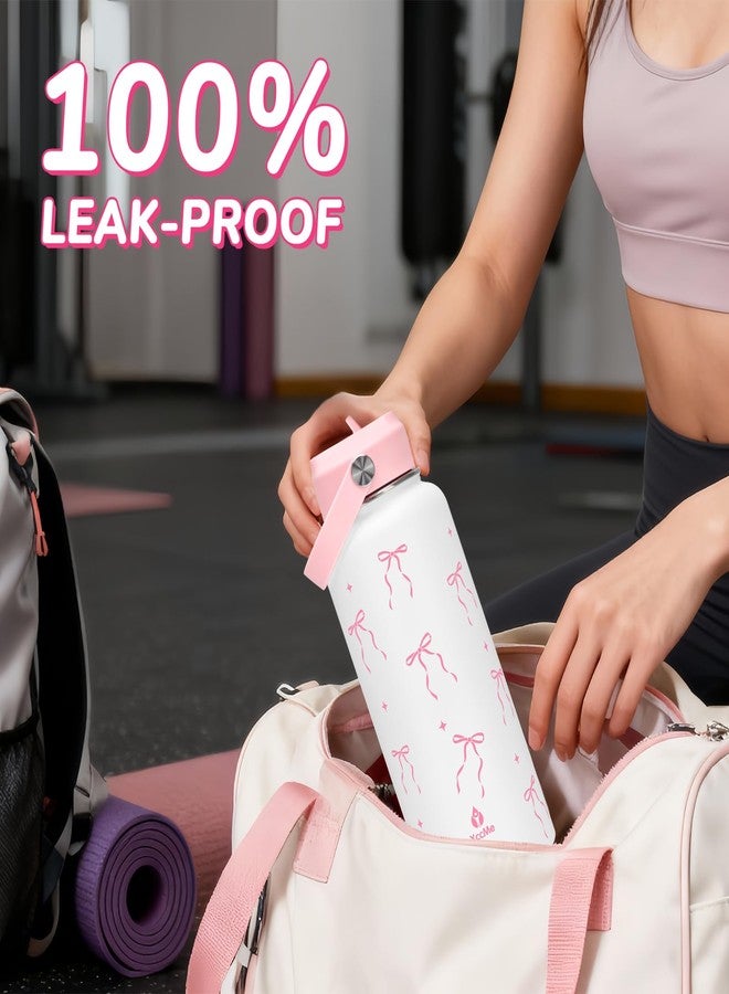 XccMe 32 oz Insulated Water Bottle with Lid,Pink Bow Stainless Steel Water Bottl with Flip Straw and Handle,Gifts for Women Girls Teens Birthday Christmas,Leak Proof Cute Metal Water Bottle - Image 5