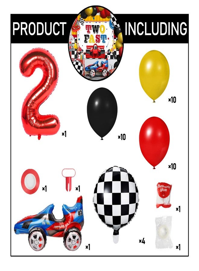 LINGPAR Two Fast Balloons Race Car Set Decor - Happy 2nd Birthday Party Theme Banner Backdrop Racing Car Checkered Flag Decorations For Baby Shower Supplies - Image 4