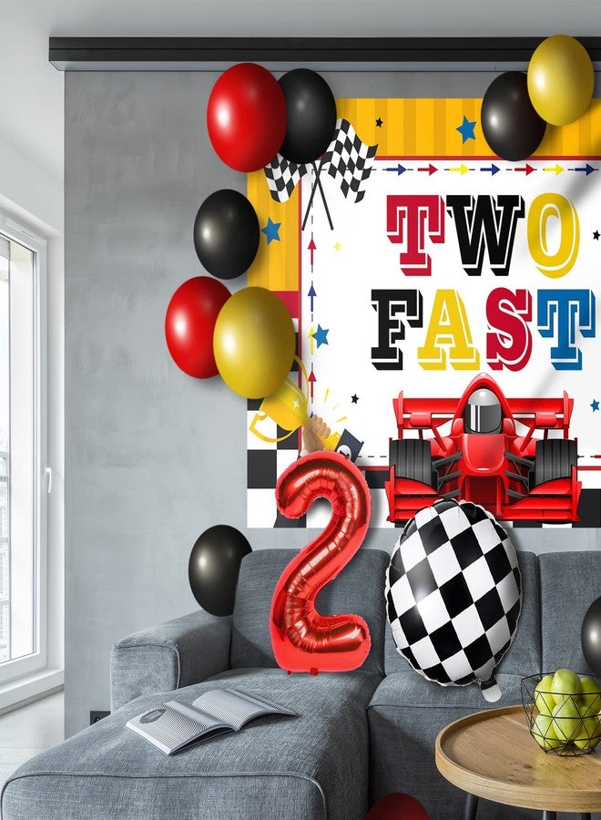 LINGPAR Two Fast Balloons Race Car Set Decor - Happy 2nd Birthday Party Theme Banner Backdrop Racing Car Checkered Flag Decorations For Baby Shower Supplies - Image 5
