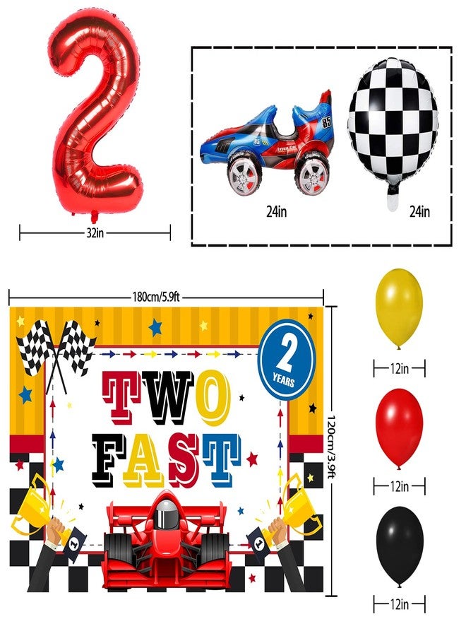 LINGPAR Two Fast Balloons Race Car Set Decor - Happy 2nd Birthday Party Theme Banner Backdrop Racing Car Checkered Flag Decorations For Baby Shower Supplies - Image 2