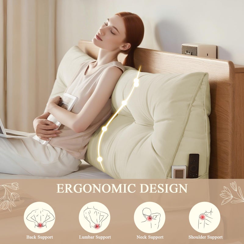 DANGHOOGY Headboard Pillow King, Large Triangular Wedge Headboard Pillow for Reading and Resting, Backrest Positioning Support Pillow with Removable Cover (Beige) - Image 2