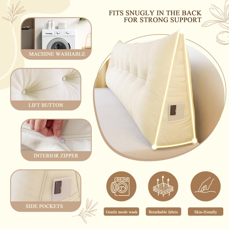 DANGHOOGY Headboard Pillow King, Large Triangular Wedge Headboard Pillow for Reading and Resting, Backrest Positioning Support Pillow with Removable Cover (Beige) - Image 5