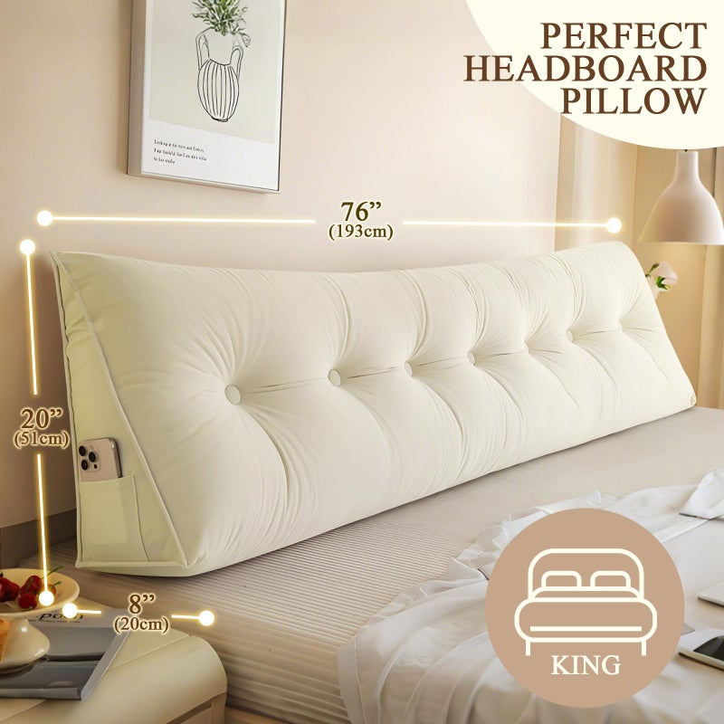 DANGHOOGY Headboard Pillow King, Large Triangular Wedge Headboard Pillow for Reading and Resting, Backrest Positioning Support Pillow with Removable Cover (Beige) - Image 3