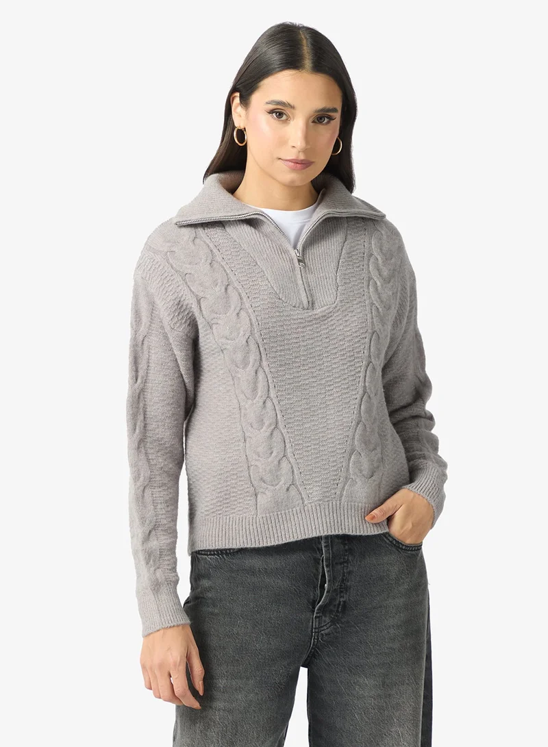 ELLA Cable Knit Polo Sweater