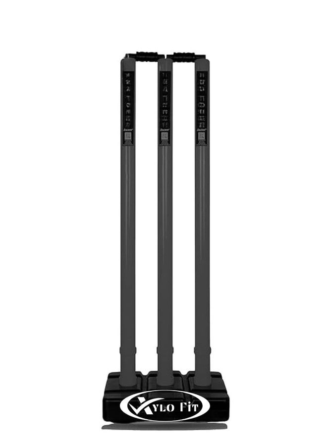 Encanto Xylofit Cricket Kit Plastic Wickets | Black | Cricket Stumps | Wicket Set with Base and 2 bails | Premium Cricket Wicket Set l 3 Stumps+2 Bails+1 Stand Set - Image 1