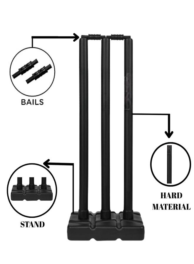 Encanto Xylofit Cricket Kit Plastic Wickets | Black | Cricket Stumps | Wicket Set with Base and 2 bails | Premium Cricket Wicket Set l 3 Stumps+2 Bails+1 Stand Set - Image 3