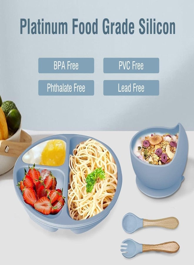 lizepto 6PCS Silicone Baby Feeding Set for Toddlers 6+ Months - Suction Plate, Bowl, Bib, Spoon, Fork & Cup - BPA-Free, Non-Toxic, Microwave & Dishwasher Safe (Sky Blue) - Image 5