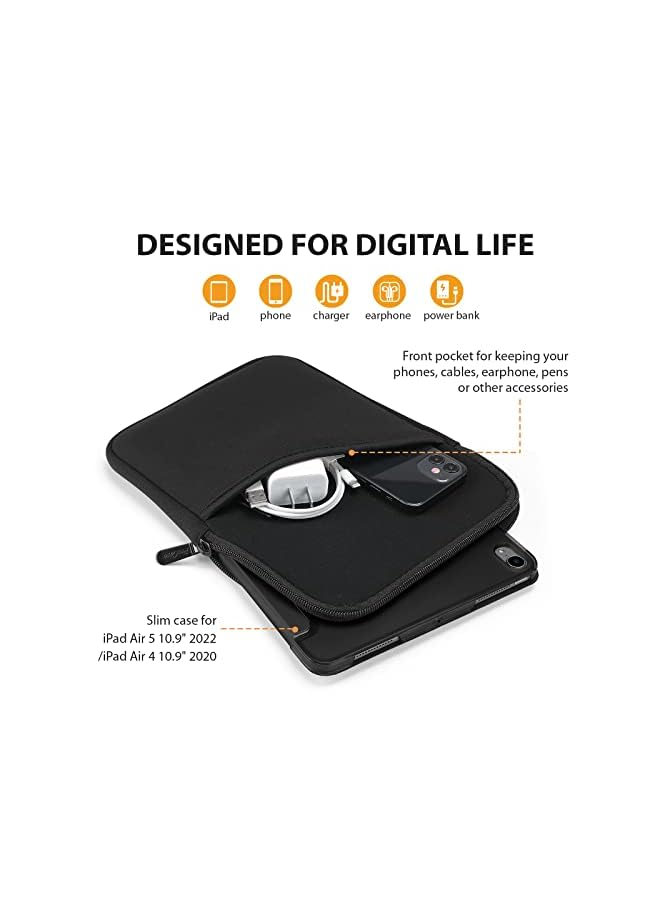 Procases Ipad Air 5/4 Case 10.9 Inch 2022/2020 With Tablet Sleeve Case, Slim Stand Hard Back Shell Smart Cover + Protective Bag With Front Pocket For Ipad Air 5Th 2022 A2589 A2591 & 4Th Gen 2020 -Black - Image 2