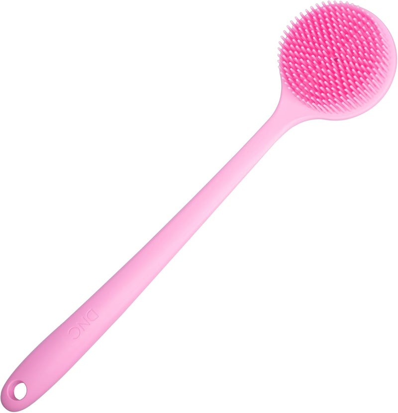 DNC Soft Silicone Back Scrubber Shower Bath Body Brush with Long Handle (Pink) - Image 1