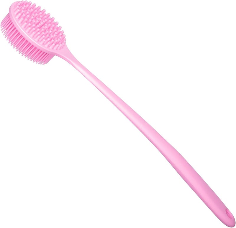DNC Soft Silicone Back Scrubber Shower Bath Body Brush with Long Handle (Pink) - Image 4