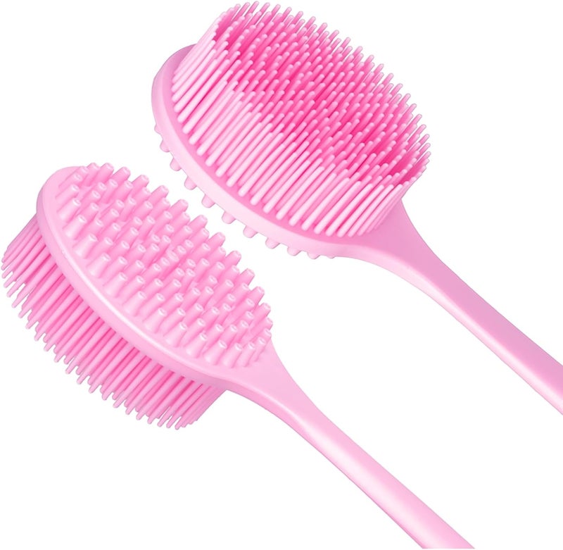 DNC Soft Silicone Back Scrubber Shower Bath Body Brush with Long Handle (Pink) - Image 2