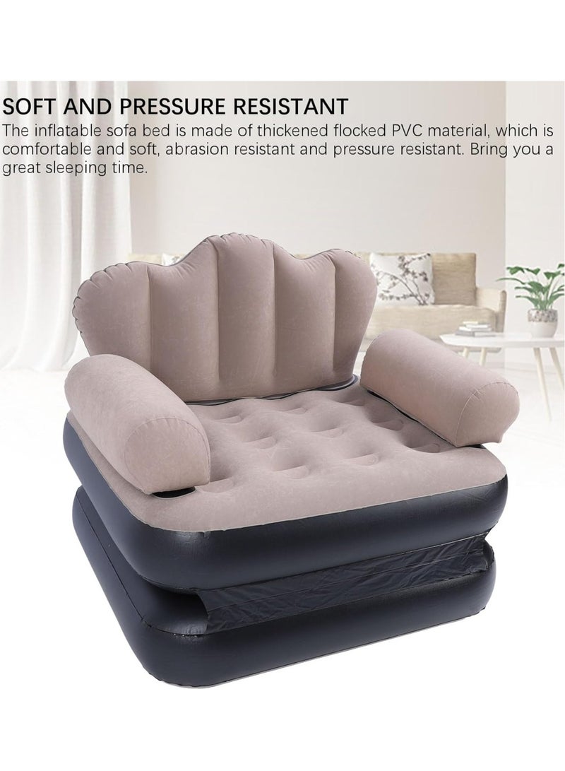 Inflatable Sofa Bed, Portable Foldable Thickened Flocked PVC Blow Up Couch Mattress Wearable 6.1lb Load Bearing Coffee for Home for Camping (Multicolour) - Image 5