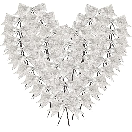 Micomon 50pcs 312 Silver Twist Ties Metallic Silver Bows with Twist Tie Bows Fish Tail CuttiogSilver - Image 2